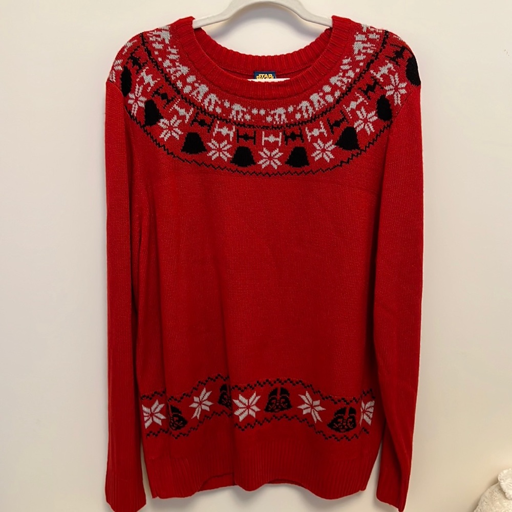 Star Wars Christmas Sweater Mens Size XL Red White Darth Vader